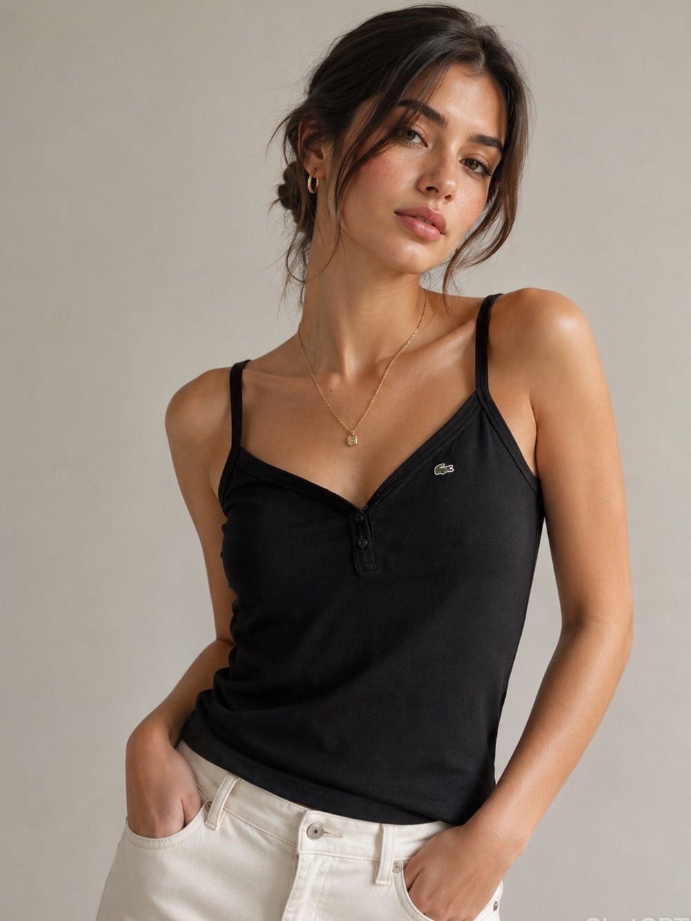 Lacoste Black Ribbed Tank Top | Size 40